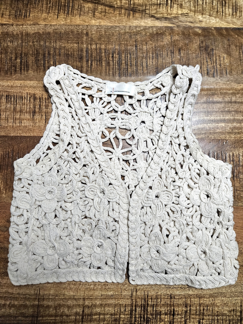 Anthropologie Cream Crochet Floral Print Vest Small